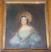 Oil, portrait of Mrs Wild c.1820, signed, 18 x 15.5cm