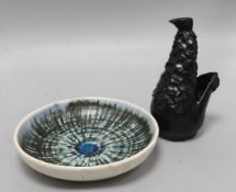 A Studio pottery dish and a similar bird sculpture