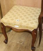 A Victorian upholstered mahogany cabriole leg stool, H.48cm