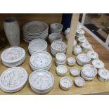 Pottery: Recheda Krause Sgraffito figurative dinner service