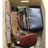 A collection of lizard and snake skin handbags, etc.