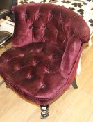 A Victorian style buttoned velvet tub chair W.70cm
