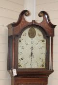 An early 19th century oak 8-day longcase clock, with painted Arabic dial, H.218cm