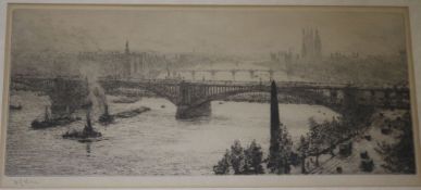 W.L. Wyllie, etching, London, 17 x 39cm