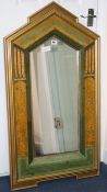 An Art deco style gilt and polychrome mirror, H.103cm