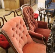 A Victorian buttoned nursing chair and 1 other