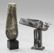 Peter Hayes. An abstract resin sculpture, signed and dated 2000 and a John Maltby (b.1936) stoneware