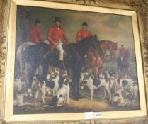 J.M. Hartley, oil on canvas, Huntsmen and hounds, signed, 51 x 60cm
