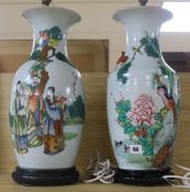 Two Chinese famille rose vases, early 20th century, converted to lamps