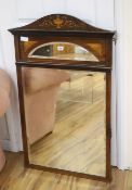 A late Victorian rosewood inlaid wall mirror, H.108cm