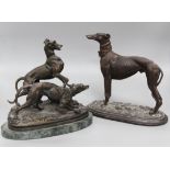 After P.J. Mene. A bronze of dogs and a bronze greyhound