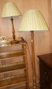A gilt standard lamp and a mahogany table lamp, H.150cm