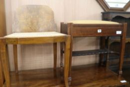 A walnut chair and an inlaid piano stool W.54cm