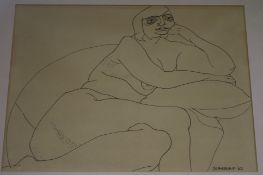 Sutherland, pencil sketch, nude, signed and dated '62, 26 x 35cm