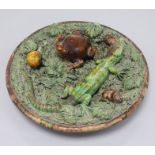 A Majolica palissy frog and lizard plaque