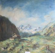 Continental School, oil on canvas, Alpine scene, 60 x 60cm, unframed