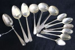 Three Georgian silver tablespoons, six Georgian silver dessert spoons and three Georgian silver
