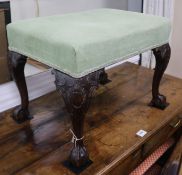 A George III and later mahogany upholstered dressing stool, W.62cm
