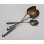 Two 18th / 19th century copper, wrought iron handled ladles and a brass ladle