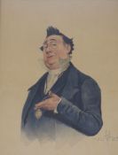 20th century watercolour, portrait of Mr Pecksniff, 19 x 14cm