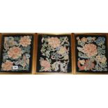 Three Chinese Peking knot applique work panels