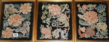 Three Chinese Peking knot applique work panels