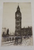 E.S. Mayberry, etching, The Clock Tower, Westminster, signed, 23 x 16cm