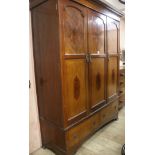 A 1920's inlaid mahogany triple wardrobe, H.211cm