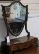 A George III mahogany and marquetry toilet mirror, W.48cm