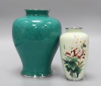 A large Ando musen enamel vase and a Japanese silver wire cloisonne enamel vase