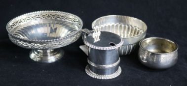 A late 19th century Russian 84 zolotnik silver salt, two silver bowls and a late Victorian silver