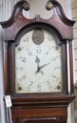 An early 19th century oak longcase clock, with painted Arabic dial,