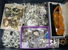 A quantity of mixed costume jewellery and other items including two gold rings, a gold brooch and