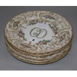 A set of five gilt and floral Paris porcelain plates