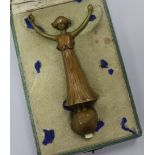 A novelty French painted bronze bell pull, c.1930's, signed Loichener