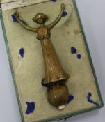 A novelty French painted bronze bell pull, c.1930's, signed Loichener