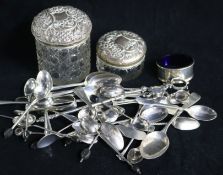 A set of six George III silver teaspoons by Eley & Fearn, a pair of Georgian silver sugar nips,