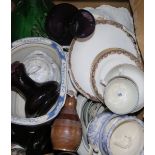 An Ironstone jug and basin and mixed ceramics, glass, etc.