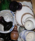 An Ironstone jug and basin and mixed ceramics, glass, etc.