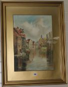 A pair of watercolours, Continental town scenes, signed L. Burleigh Bruhl?, 57 x 37.5cm