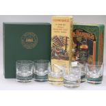 The Scotch Malt Whisky Society sample whiskies, Jack Daniels and Glenmorangie and six glasses