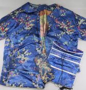 A Chinese brocade silk dress and jacket and various evening bags