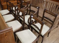 A set of eight Regency style brass inlaid dining chairs (6 + 2)