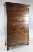 A George III mahogany chest on chest, fitted six drawers and brushing slide, W.3ft 7in. D.1ft