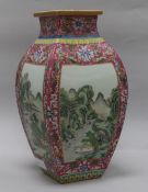 A Chinese pink ground landscape vase