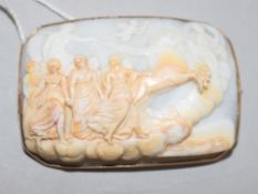 A late Victorian metal mounted carved shell cameo brooch, 52mm.