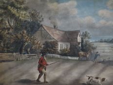 19th century English School, watercolour, shooting scene 24 x 35cm