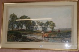 John Faulkner RHA (1835-1894), watercolour, cattle watering, ? Hants, signed and indistinctly