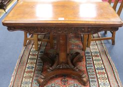 A Victorian mahogany folding card table, W.92cm