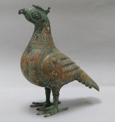 An Islamic bronze bird incense burner